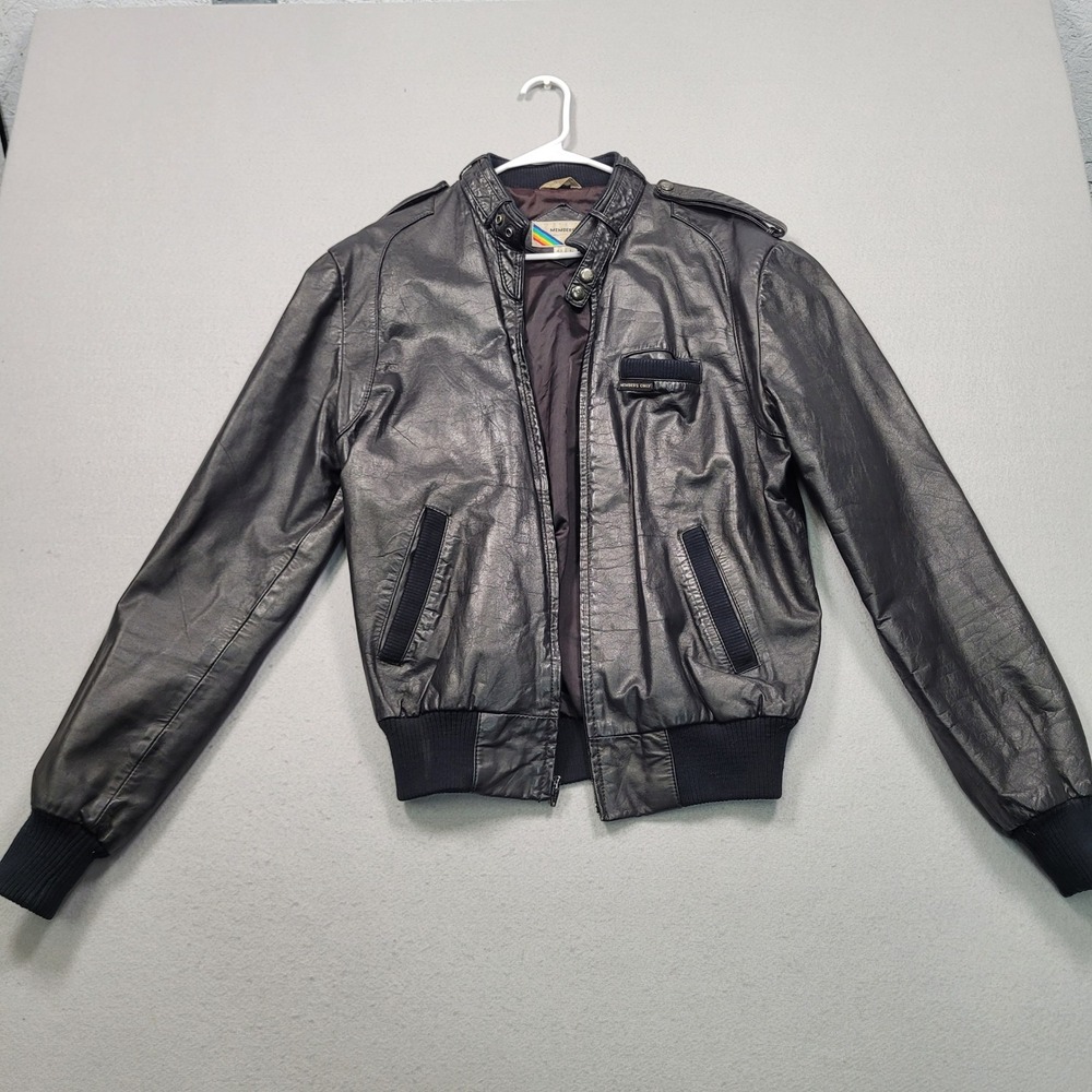 Vintage‎ Members Only Black Leather Cafe Racer Jacket Size 42 L Mens Retro